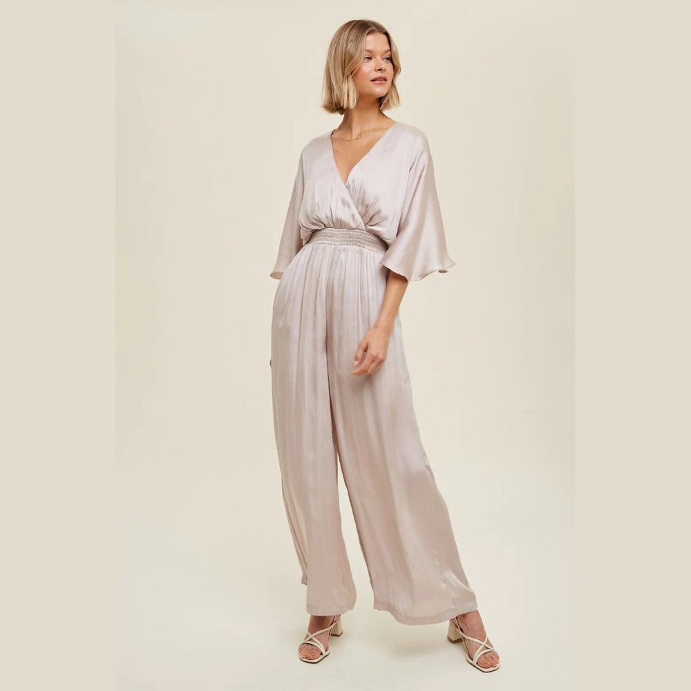 Champagne Satin Wide Leg Jumpsuit